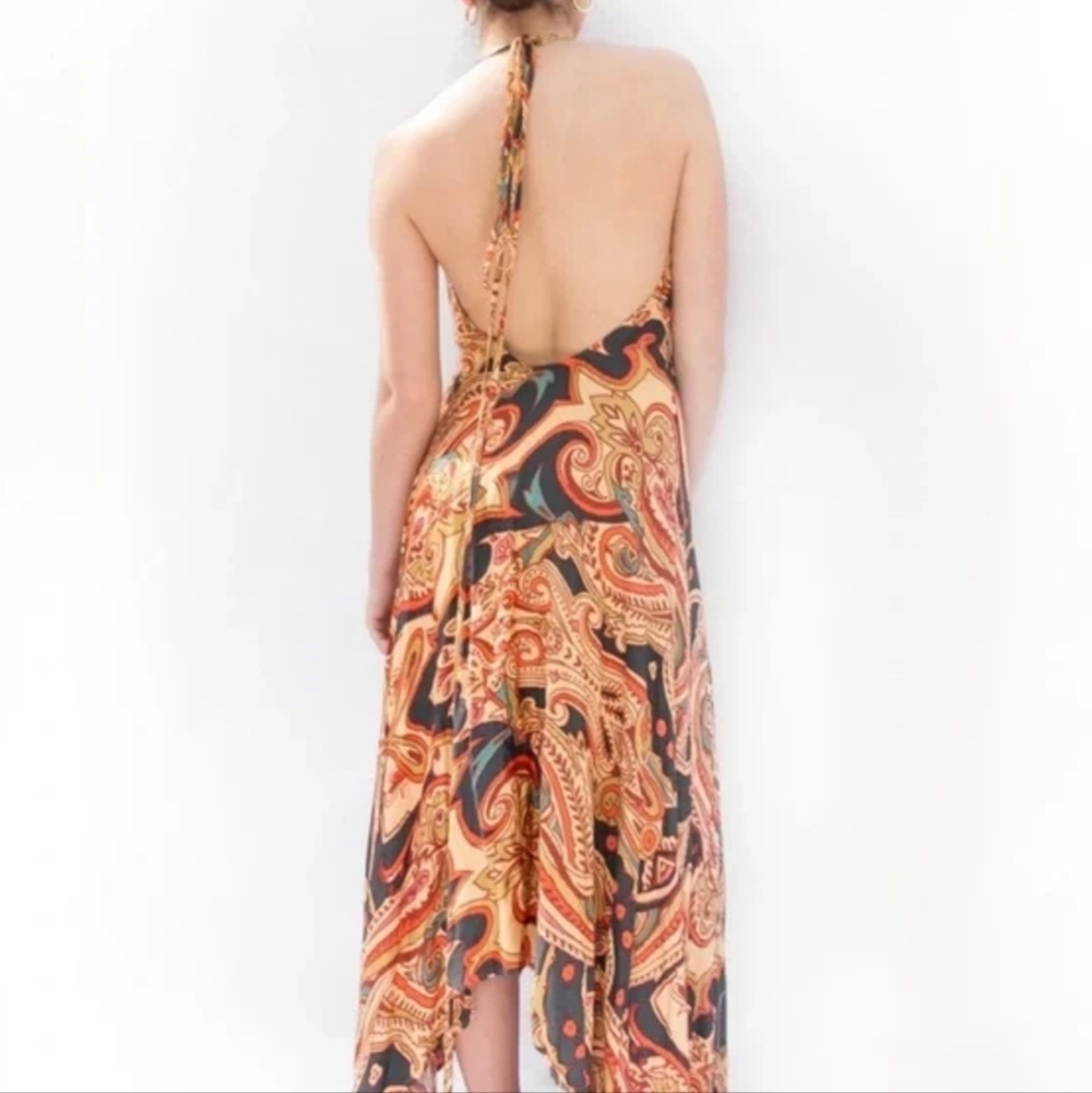 Lovestitch Asymmetrical Paisley Dress - Red and Gold - Picture 2 of 10